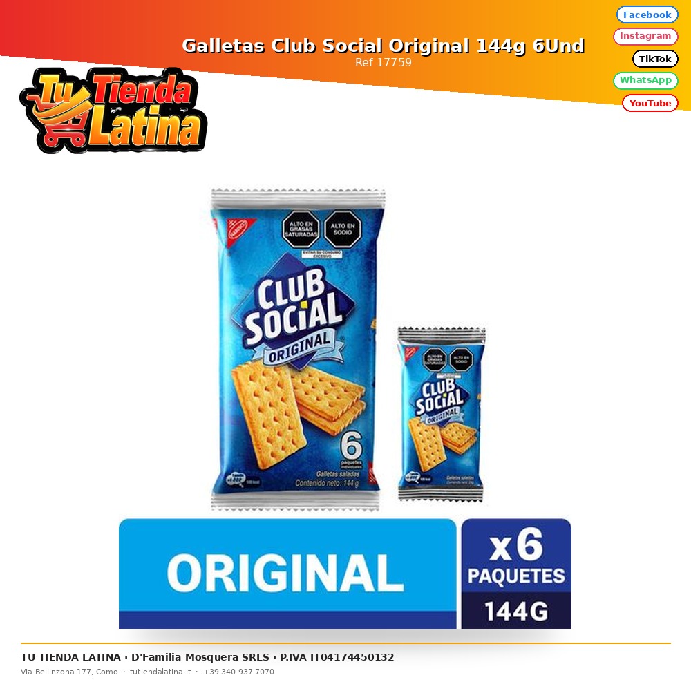 Galletas Club Social Original 144g 6Und
