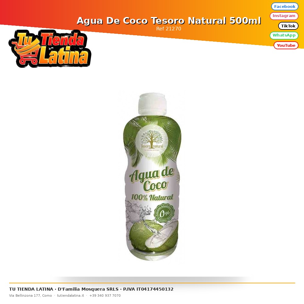 Agua De Coco Tesoro Natural 500ml