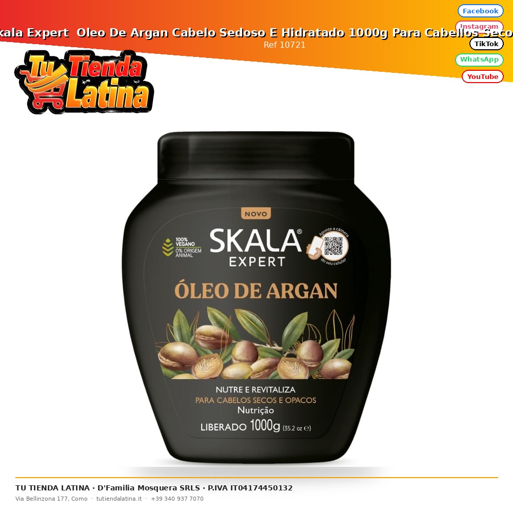 Skala Expert  Oleo De Argan Cabelo Sedoso E Hidratado 1000g Para Cabellos Secos E Opacos