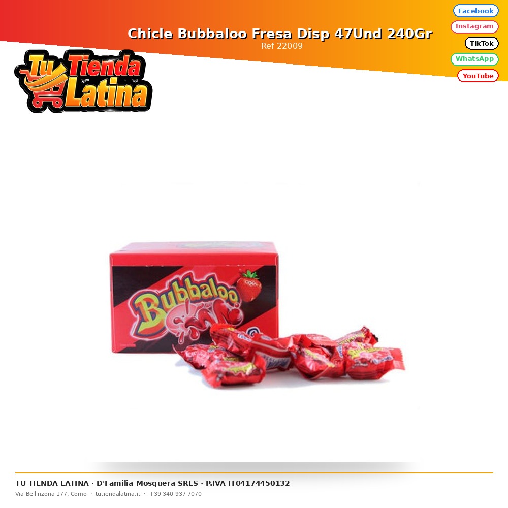 Bubbaloo Strawberry Gum Disp 47Und 240Gr
