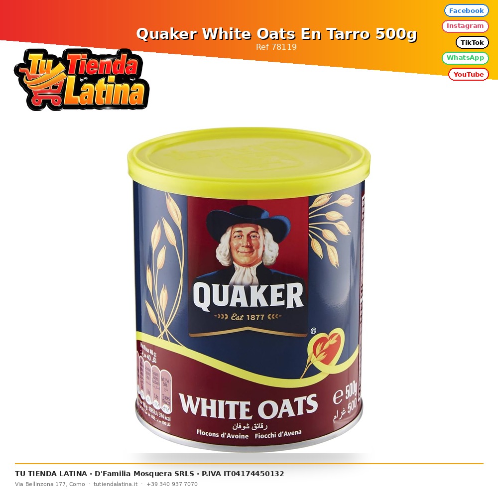 Avena Bianca Quaker In Barattolo Da 500g