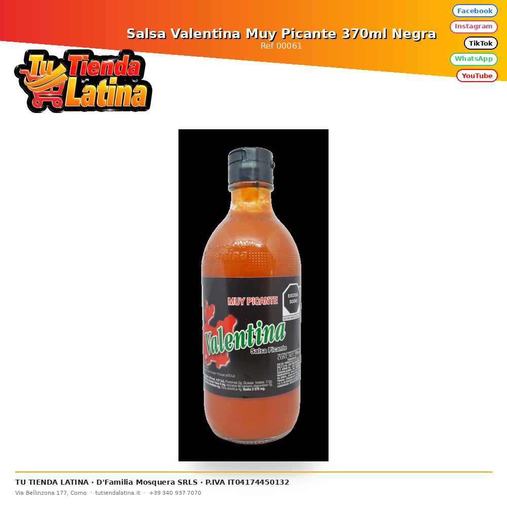Salsa Valentina Muy Picante 370ml Negra
