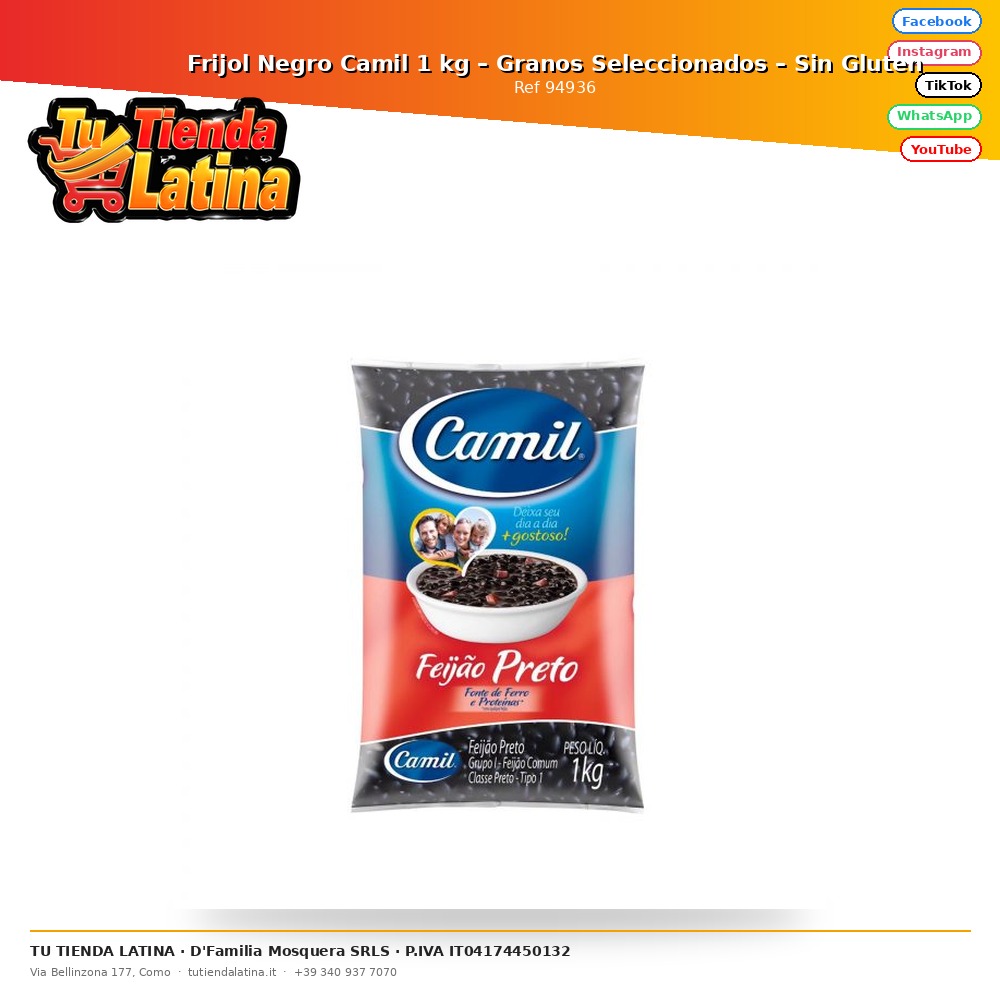 ​Frijol Negro Camil 1 kg – Granos Seleccionados – Sin Gluten
