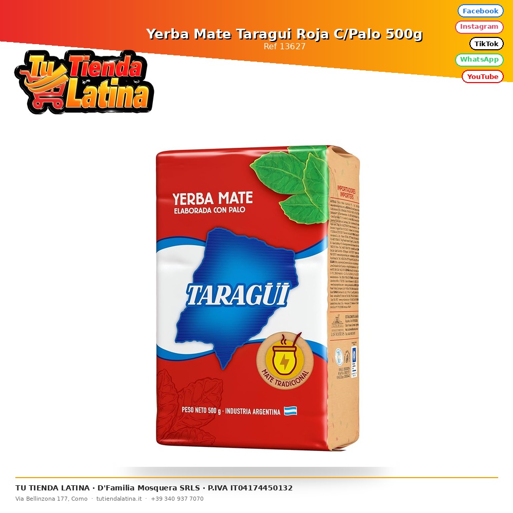 Yerba Mate Taragui Roja C/Palo 500g