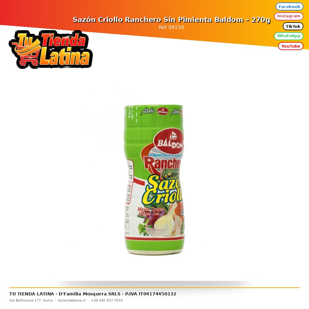 Baldom Criollo Ranchero Condimento Senza Pepe – 270g