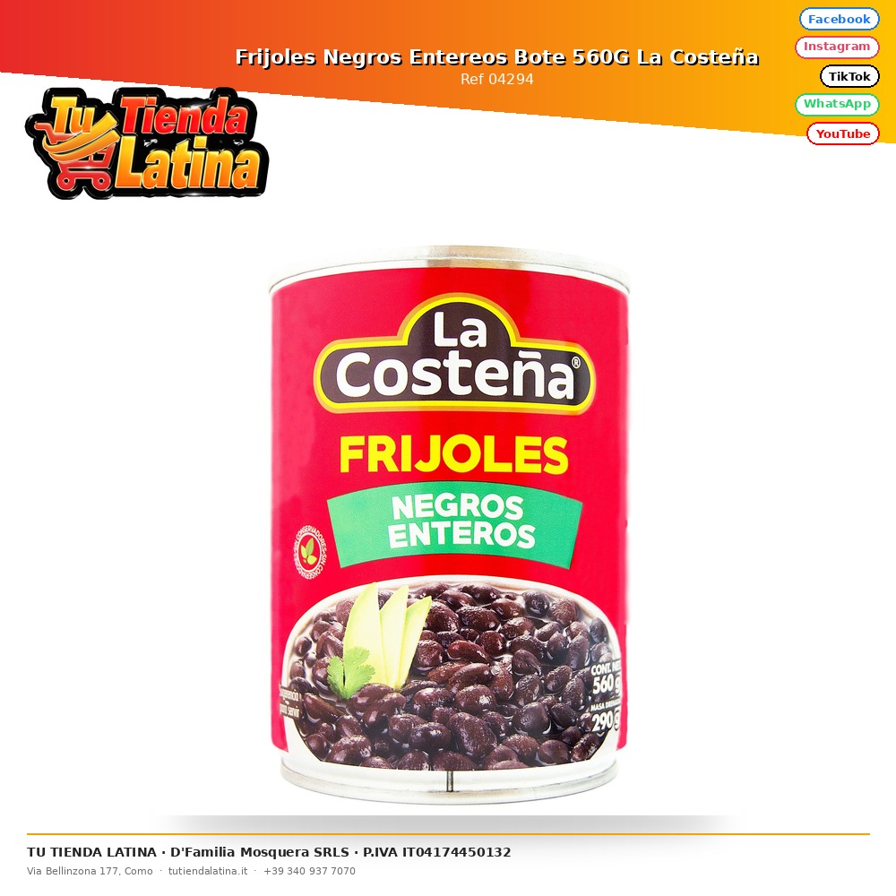 Whole Black Beans 560G Jar La Costeña