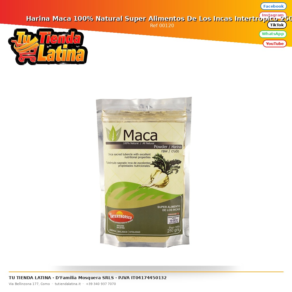 Maca Flour 100% Natural Super Foods of the Incas Intertropico 250g