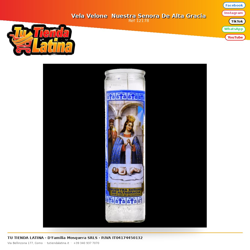 Velone Candle Our Lady of High Grace