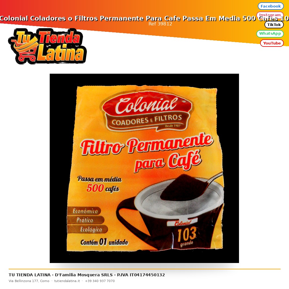 Filtri Coloniali o Filtri Permanenti per Caffè Passa Em Media 500 Caffè 103 Grandi