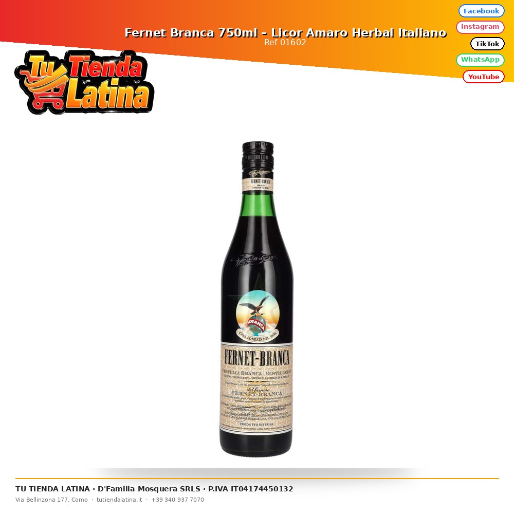 Fernet Branca 750ml – Licor Amaro Herbal Italiano