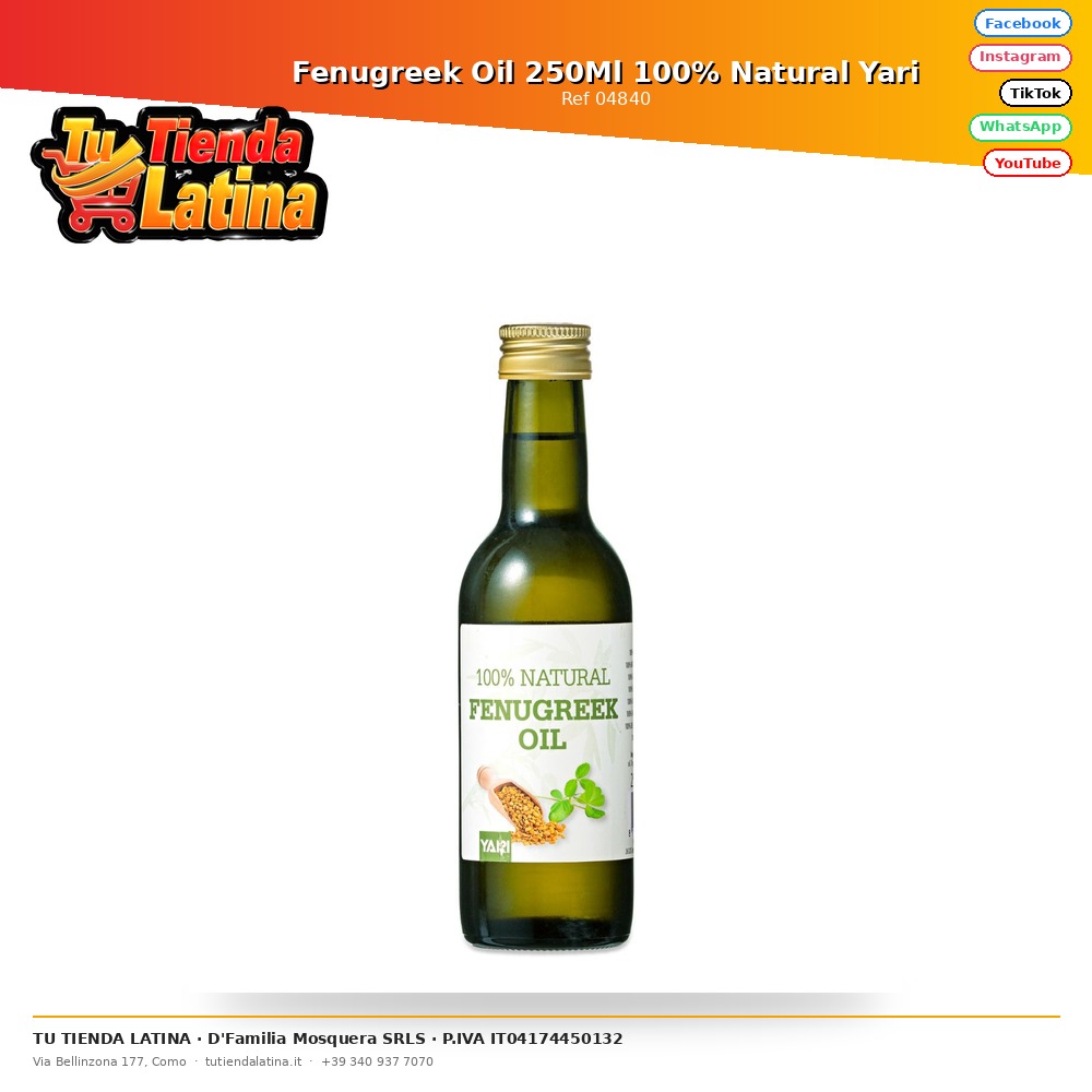 Olio di Fieno Greco 250ml 100% Naturale Yari