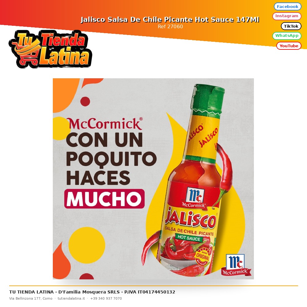 Jalisco Hot Sauce Hot Chili Sauce 147Ml