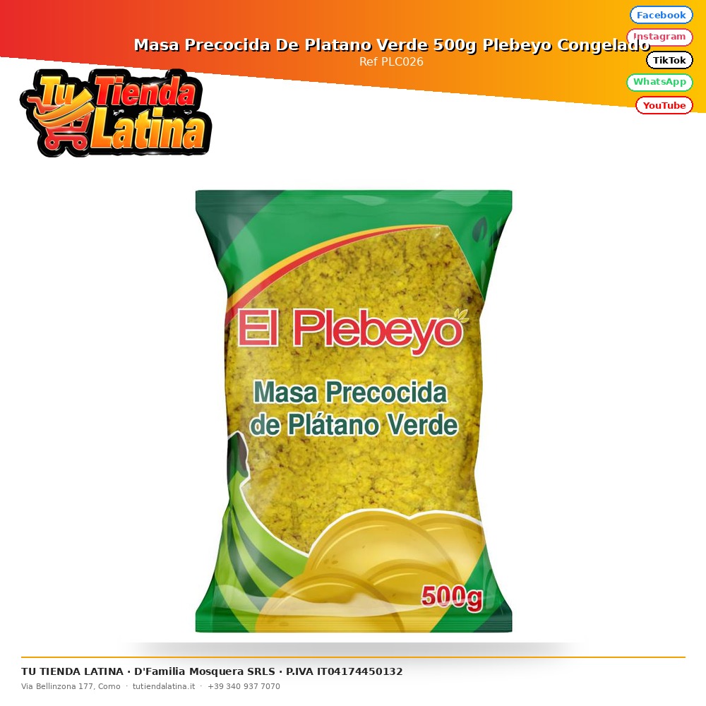 Masa Precocida De Platano Verde 500g Plebeyo Congelado