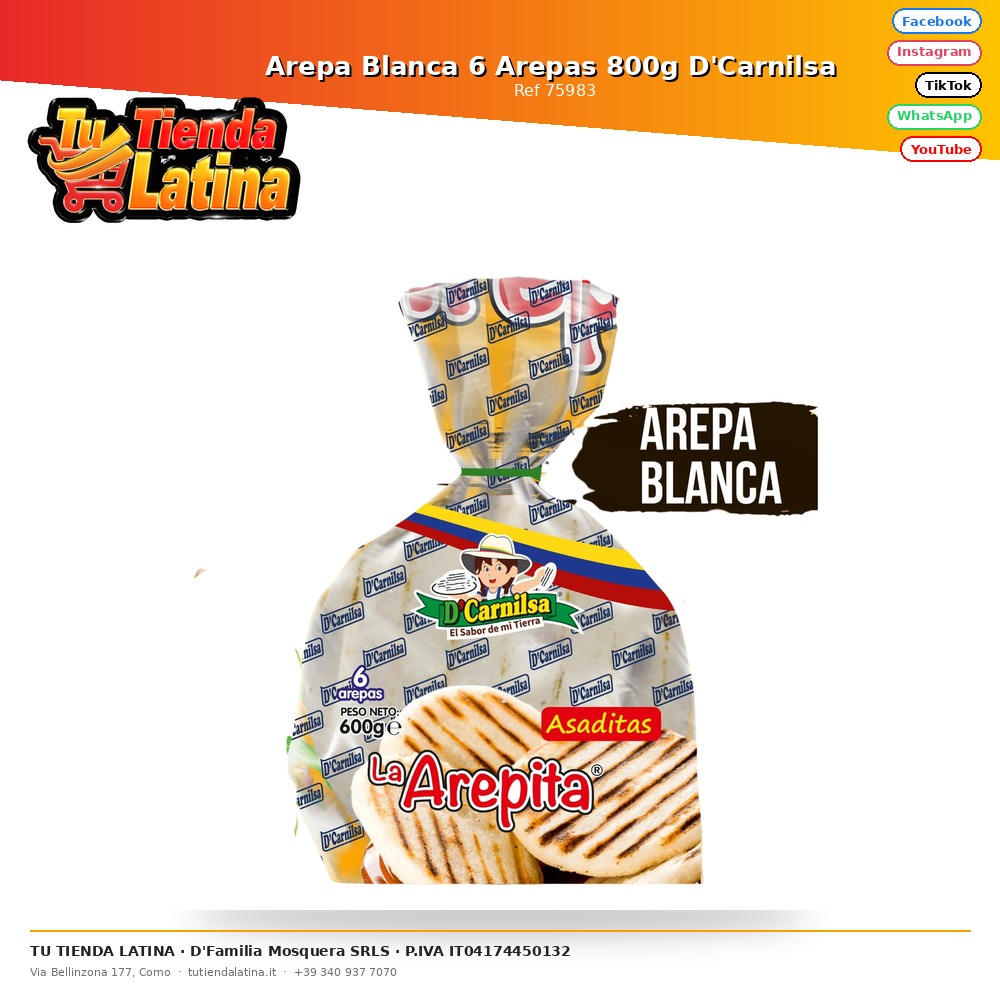 White Arepa 6 Arepas 800g D'Carnilsa