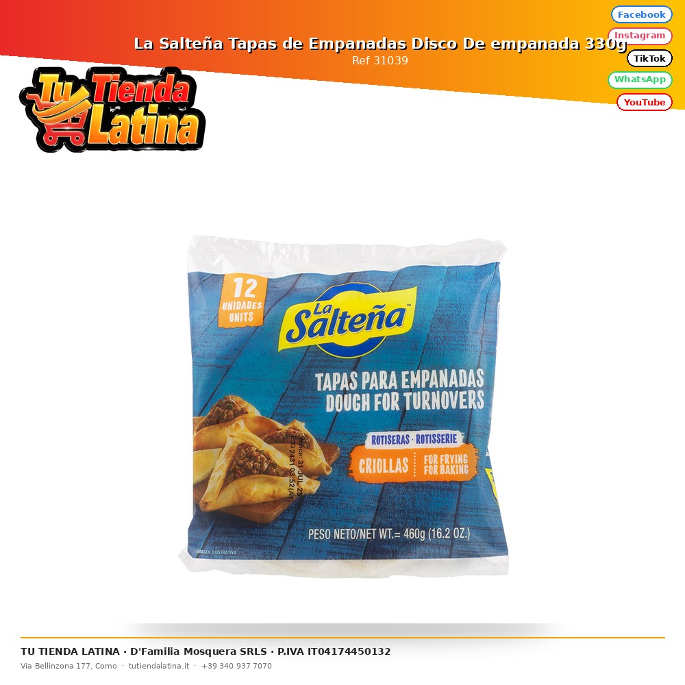 La Salteña Tapas de Empanadas Disco De empanada 330g