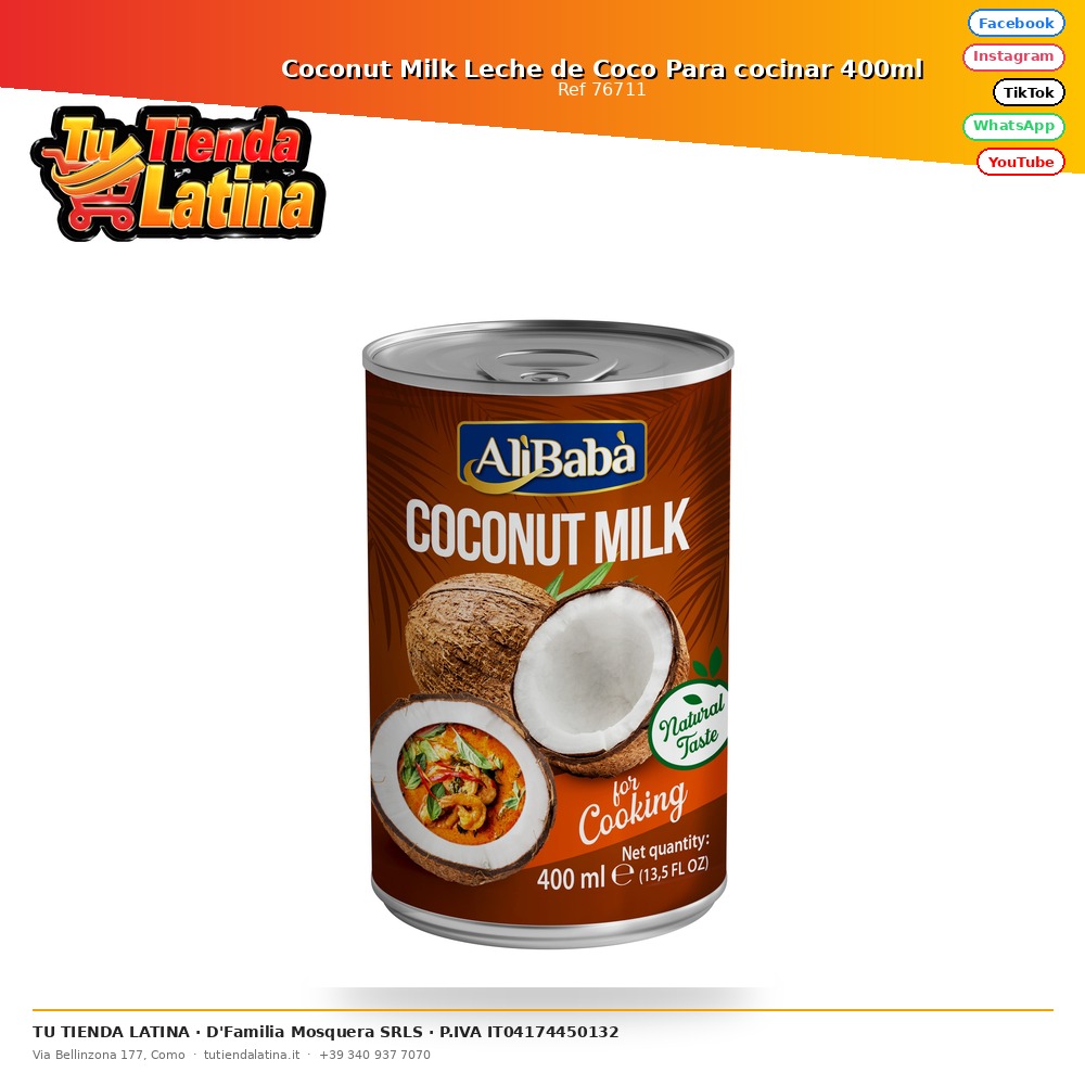 Coconut Milk Leche de Coco Para cocinar 400ml