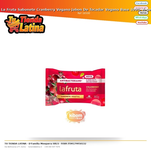 [16500] La Fruta Sabonete Cranberry Vegan Sapone da toeletta vegano 100% base vegetale 180g