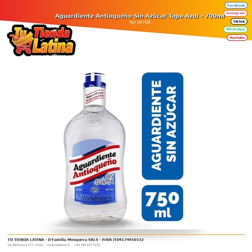[00708] Liquori Antioqueño Senza Zucchero Coperchio Blu – 700ml