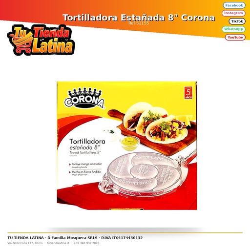 [51155] Tortilladora Estañada 8" Corona