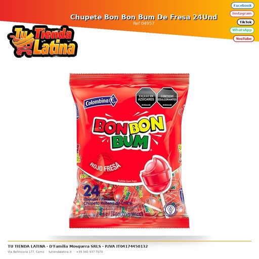 [04957] Chupete Bon Bon Bum De Fresa 24Und