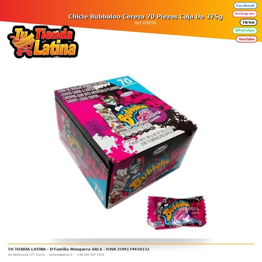 [69956] Bubbaloo Gomma da masticare alla ciliegia Confezione da 70 pezzi da 375 g