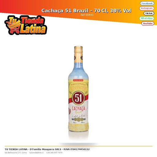 [00441] Cachaça 51 Brazil – 70 Cl, 38% Vol