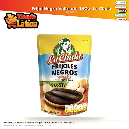 [00525] Frijol Negro Volteado 14Oz  La Chula