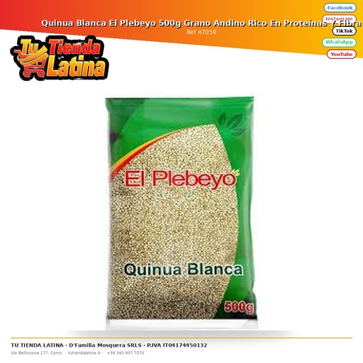 [47059] Quinua Blanca El Plebeyo 500g Grano Andino Rico En Proteínas Y Fibra​