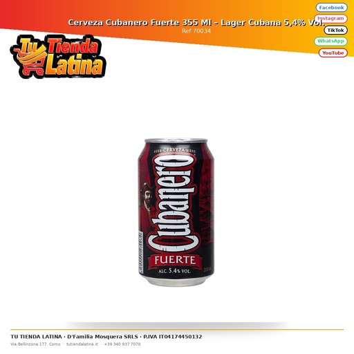 [70034] Birra Cubanero Strong 355 Ml – Lager Cubana 5,4% Vol.
