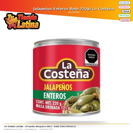 [05000] Jalapeños Enteros Bote 220gr La Costeña