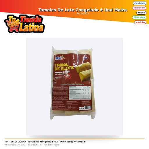 [59365] Lotto congelato Tamales 6 unità di mais