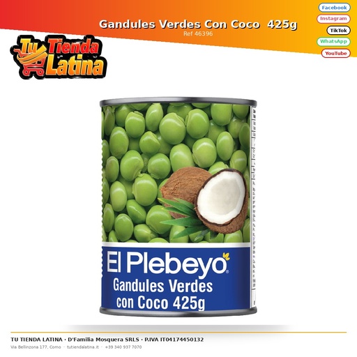 [46396] Piselli Verdi Al Cocco 425g