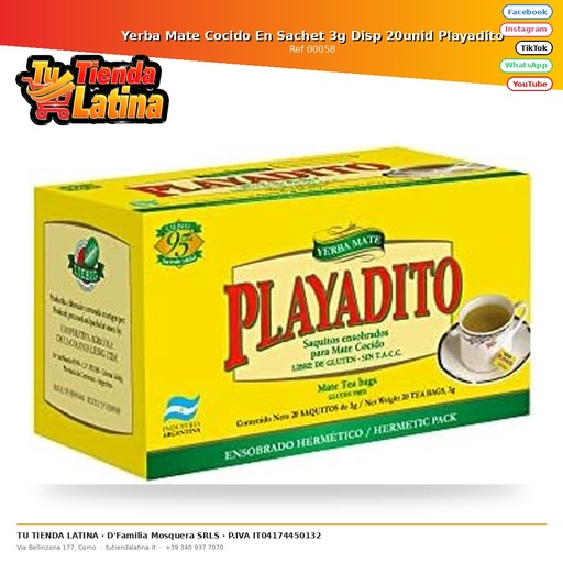 [00058] Yerba Mate Cooked in Sachet 3g Available 20 units Playadito