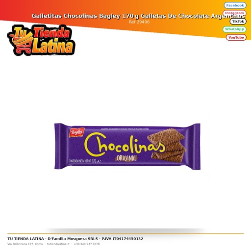 [29406] ​Galletitas Chocolinas Bagley 170 g Galletas De Chocolate Argentinas​ 