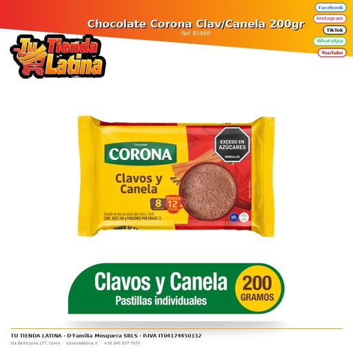 [CCA00009] Chocolate Corona Clav/Canela 200gr