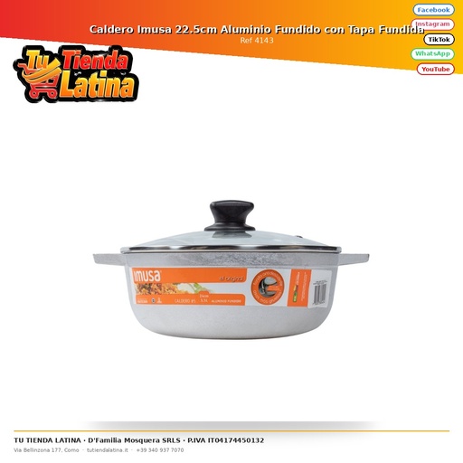 [4143] Caldero Imusa 22.5cm Aluminio Fundido con Tapa Fundida