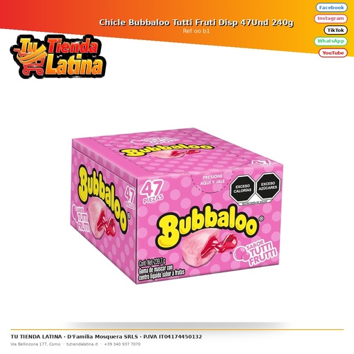[oo b1] Bubbaloo Tutti Fruti Gum Disp 47Und 240g