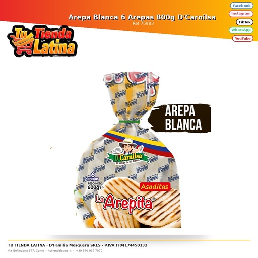 [75983] White Arepa 6 Arepas 800g D'Carnilsa