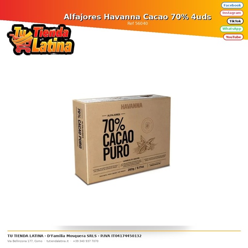 [56040] Alfajores Havanna Cacao 70% 4uds