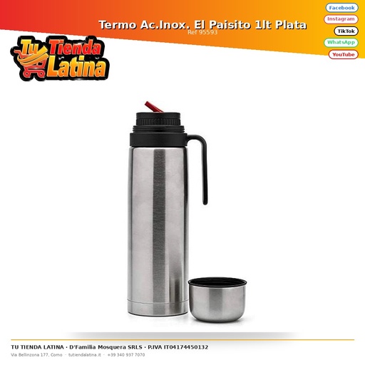 [95593] Stainless steel thermos. El Paisito 1lt Silver