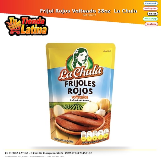 [00457] Frijol Rojos Volteado 28oz  La Chula 